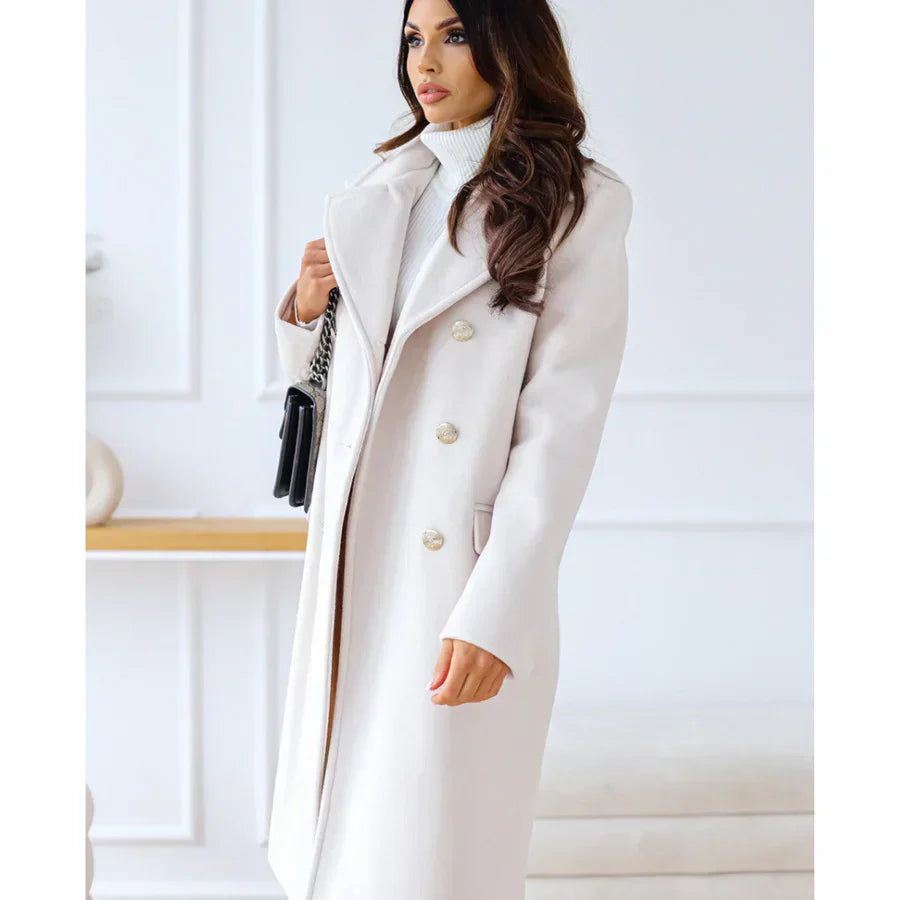 Elegant Women's Long Tailored Double-Breasted Coat