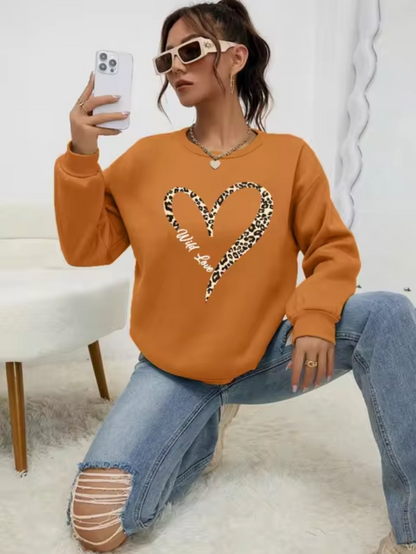 Stylish Pulli Leopard Herz Muster