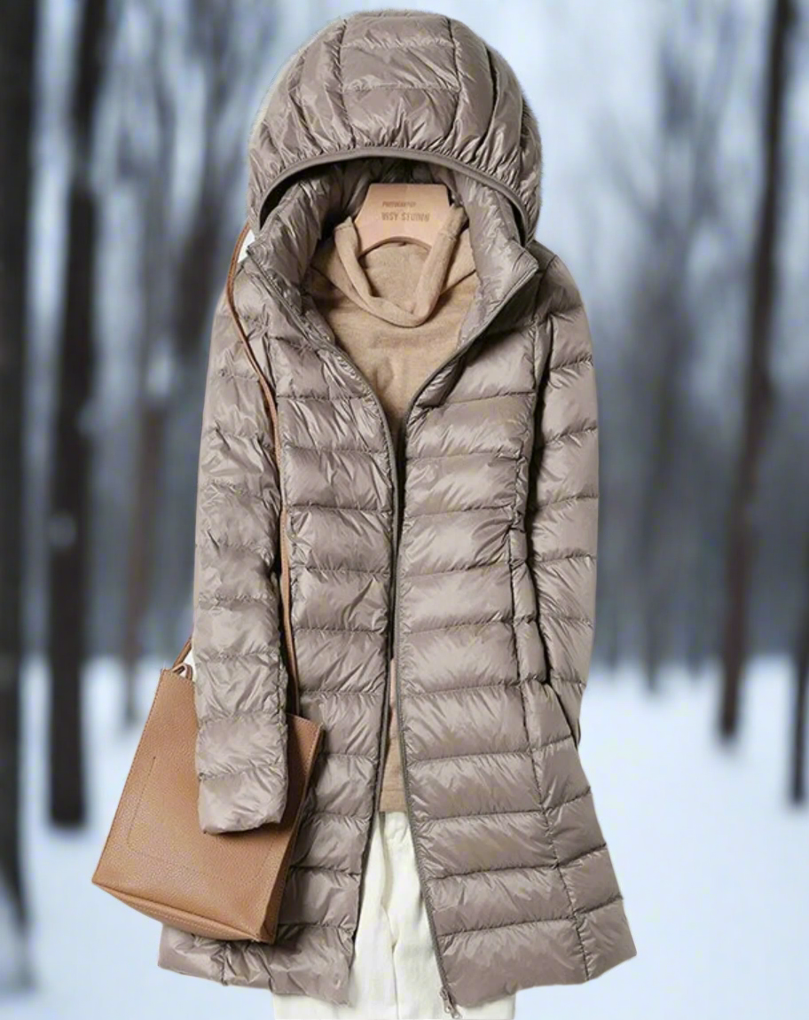 Long Women's Warm Water-Repellent Hooded Quilted Jacket