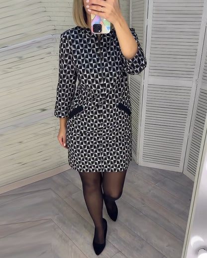 Elegant Blouse Diamond Pattern Long Sleeves