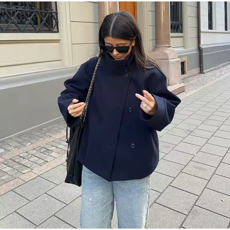 Short Jacket Women High Neck Asymmetrical