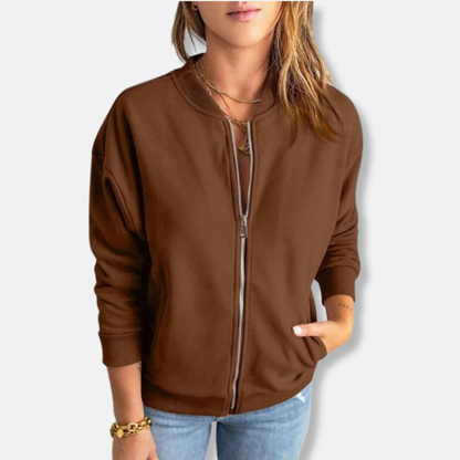 Lightweight Zip-Up Jacket With Ribbed Hem Casual