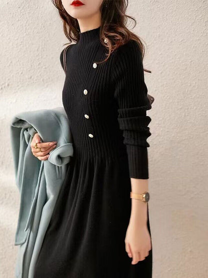 Elegant Turtleneck Knit Dress for Women