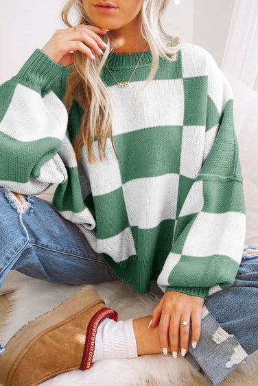 Karierte Strickpullover Warm Winterlich - IdealeKleiden