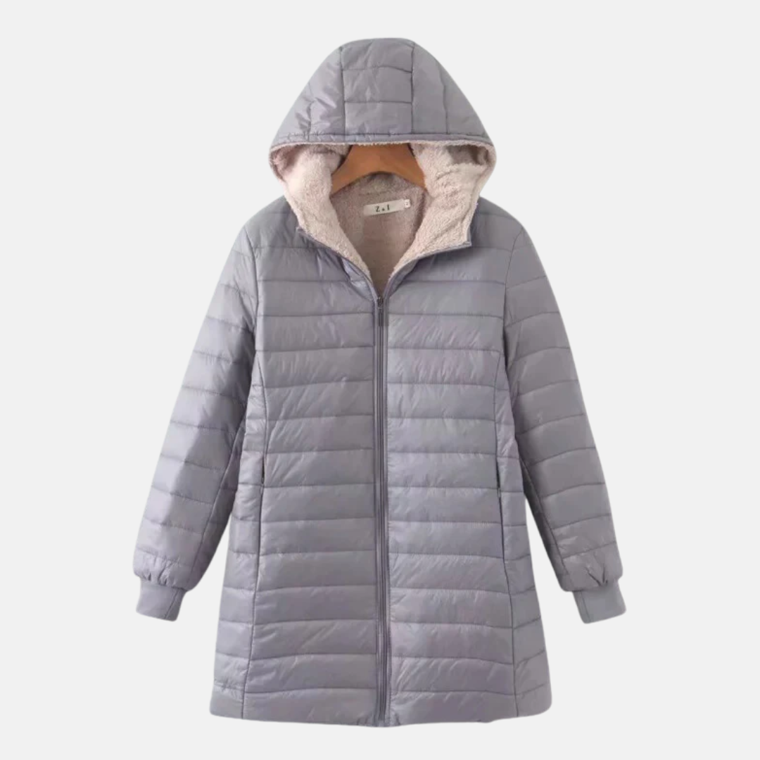 Warm Quilted Jacket Mid-Length Hood Fleece