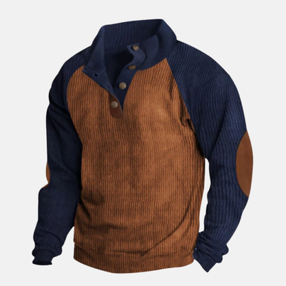 Comfortable sweater with ribbed sleeves and stand-up collar
