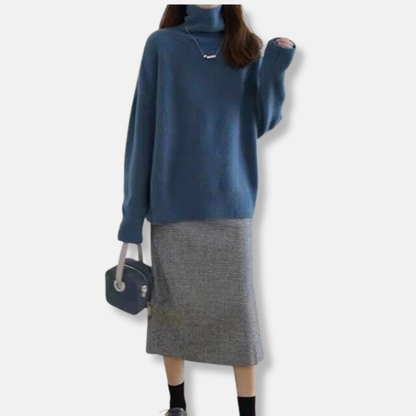 Warm Women's Dress Hollow Collar Wool Blend Loose Fit