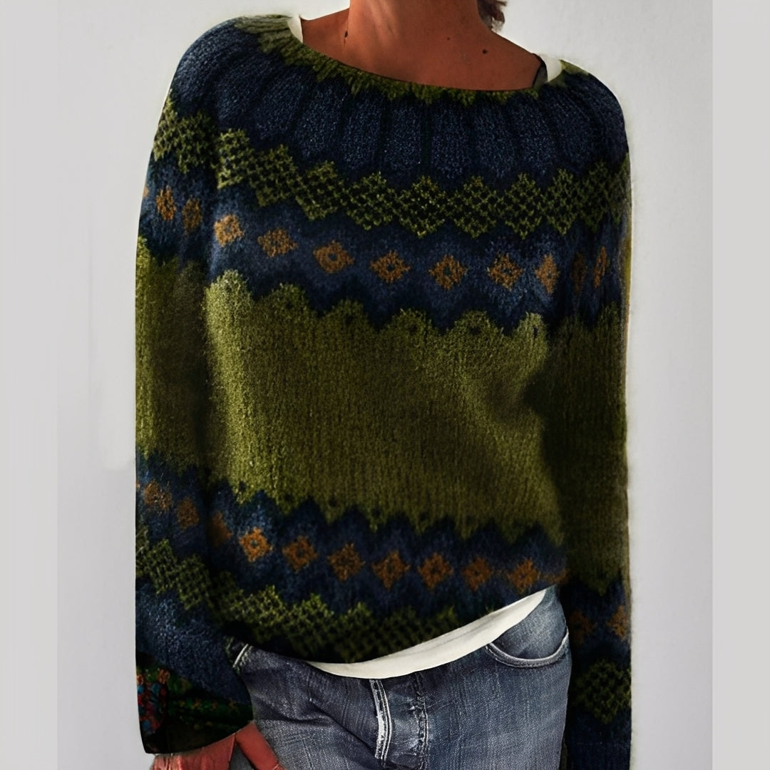 Klassischer Damenpullover mit Muster → Eleganter Damenpullover mit Blumenmuster