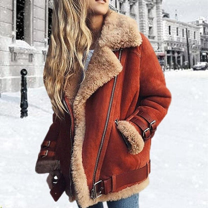 Leather Aviator Jacket Plush Lined Warm