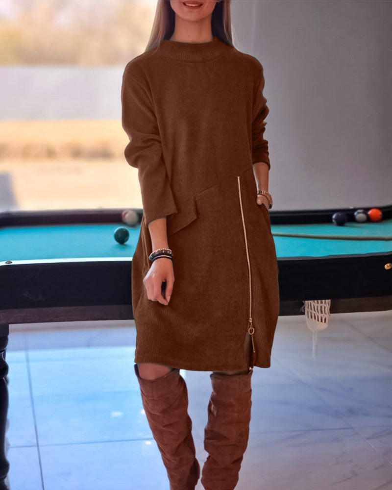 Elegant Long-Sleeve Dress With Zipper
