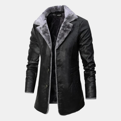 Herren Winter Ledermantel Elegant Schwarz - IdealeKleiden