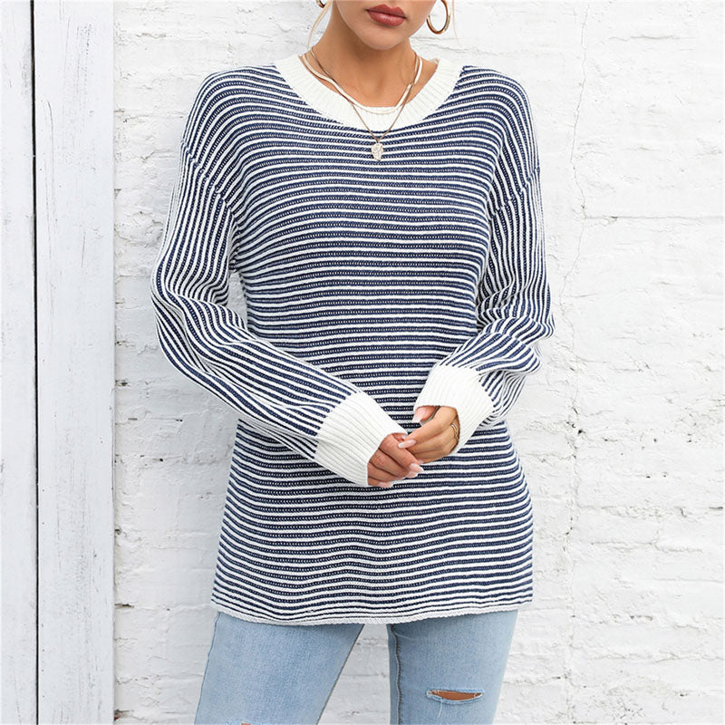 Stylischer Strickpullover Lässig Gestreift - IdealeKleiden