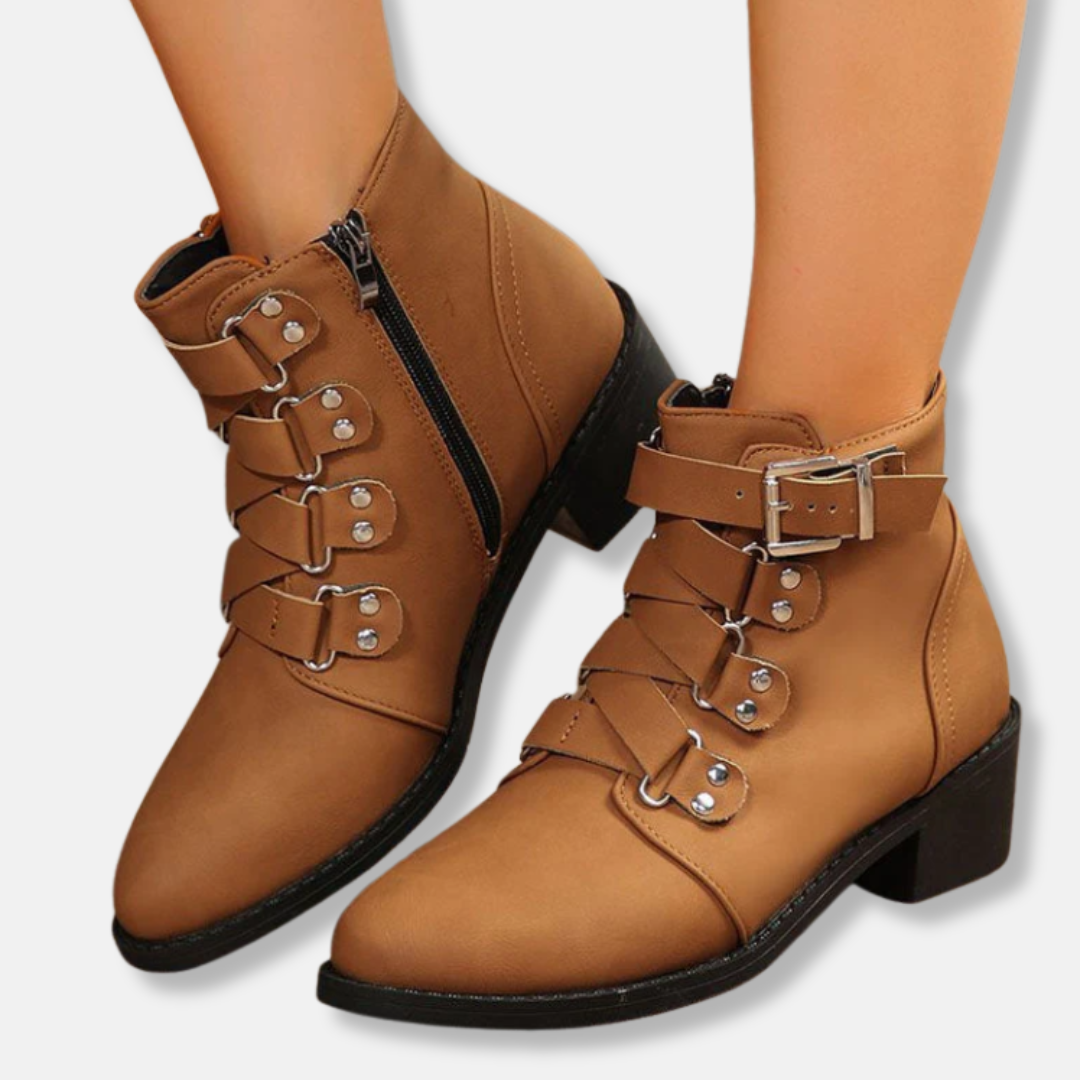Stylish Ankle Boots Faux Leather Buckle Strap Block Heel