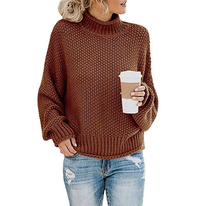 Knitted Sweater High Collar Chunky Knit Comfortable Warm