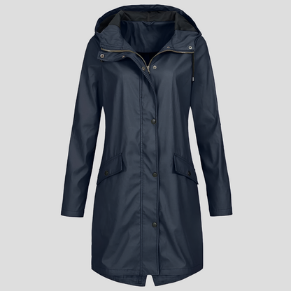 Long Raincoat Women Hood Pockets