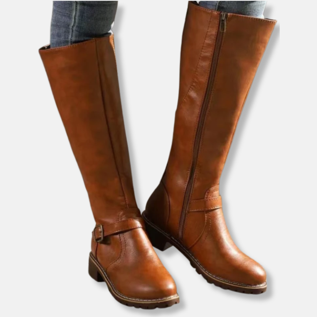 Knee-High Boots Faux Leather Double Zip