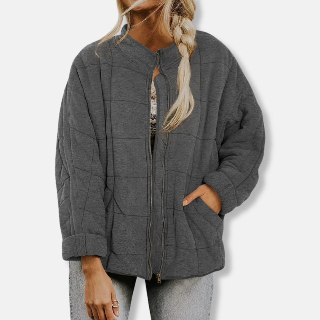 Large Oversized Quilted Jacket with Stand-Up Collar
