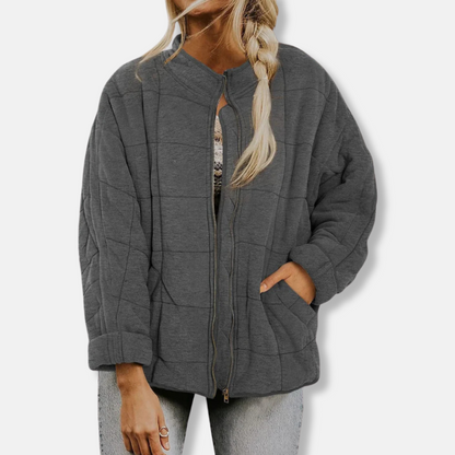 Large Oversized Quilted Jacket with Stand-Up Collar