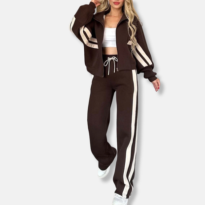 Casual Zip-Up Jacket Loose Fit Stripe Sleeves