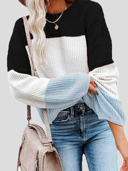Autumn Knitted Color Block Casual Sweaters