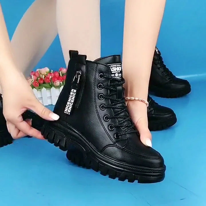 Women's Leather High Top Lace-Up Boots