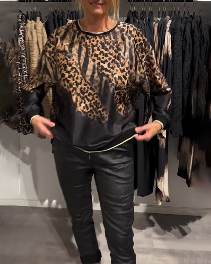 Women's Blouse Leopard Print Round Neck
