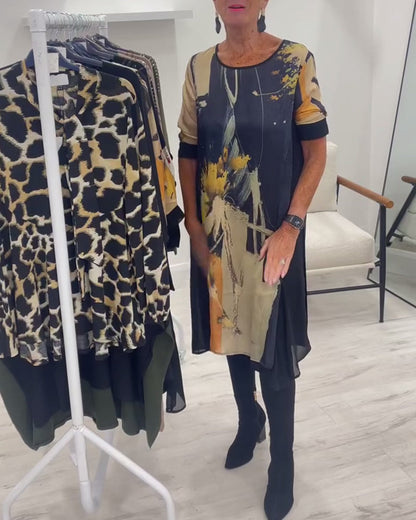 Retro Kleid Rundhals Ausschnitt Damen - IdealeKleiden