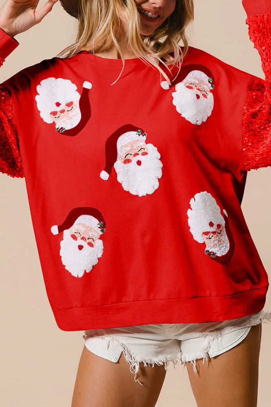 Christmas Sweatshirt Casual Glitter Crew Neck