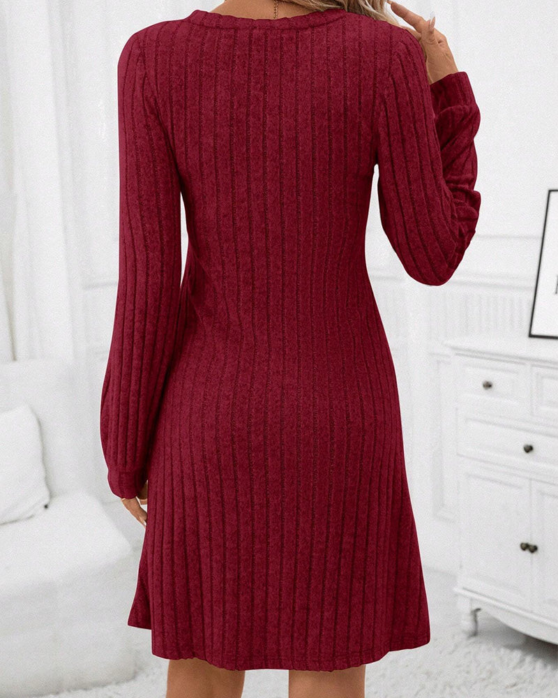 Stylisches Damenkleid Einfarbig V-Ausschnitt - IdealeKleiden