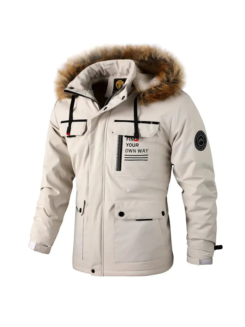Herren Winterjacke Wasserdicht Gefüttert Fellkapuze - IdealeKleiden