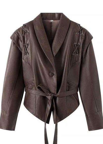 Leather Wrap Jacket Belt Elegant Black