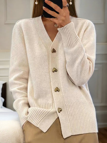 Soft cardigan with golden heart buttons