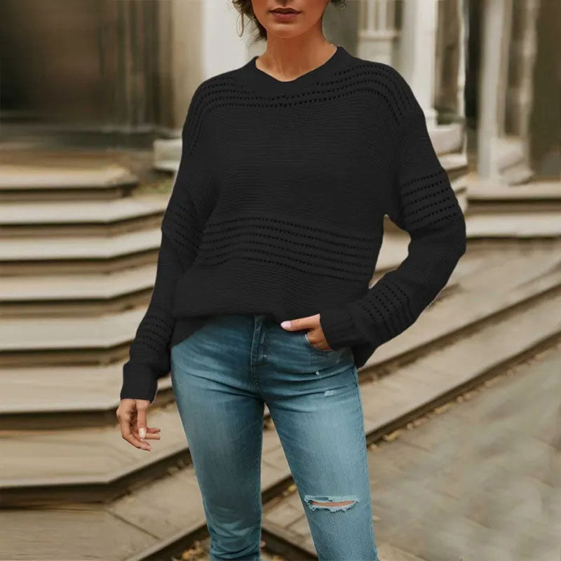 Women's Scarf Knit Sweater With Eyelet Pattern