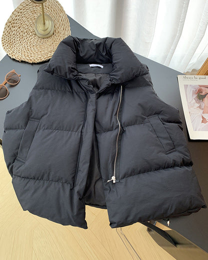 Elegant Quilted Sleeveless Jacket Black Zipper