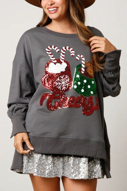 Christmas Candy Cup Sequin Sweatshirt Casual
