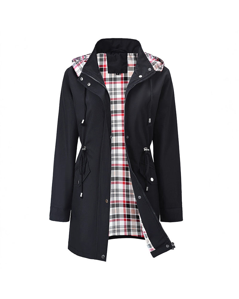 Waterproof Women's Long Hooded Trench Coat