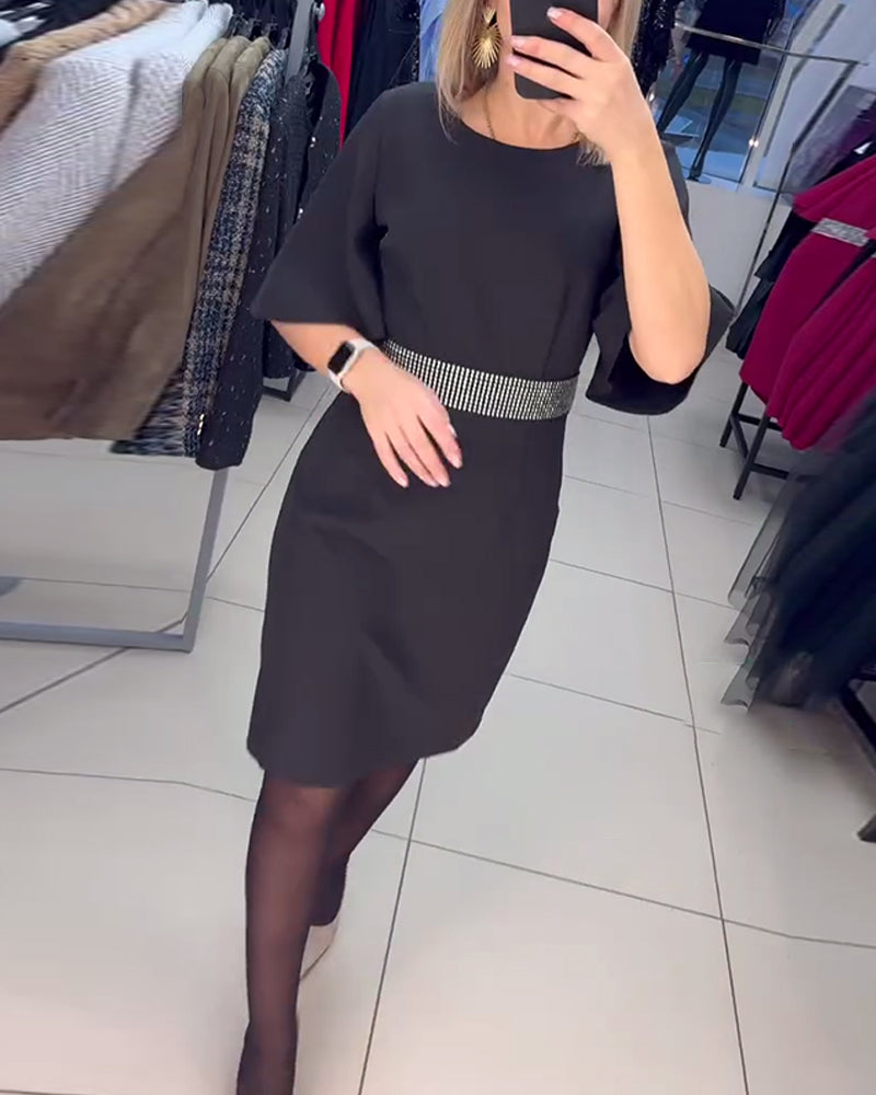 Elegant Dresses | Round Neck Women's Dress with Sleeves