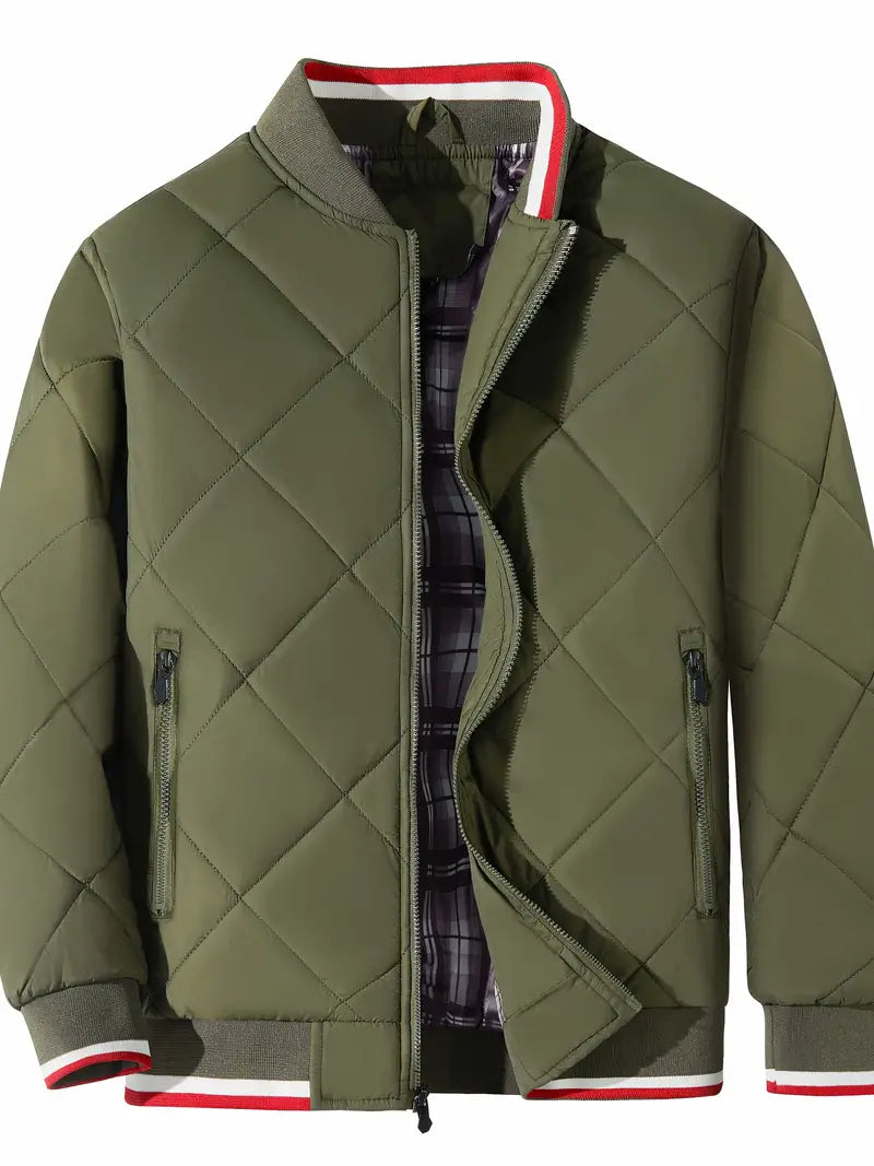 Men's Warm Quilted Jacket with Zipper