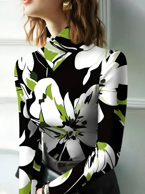 Elegant Women's Turtleneck T-shirt Floral Pattern