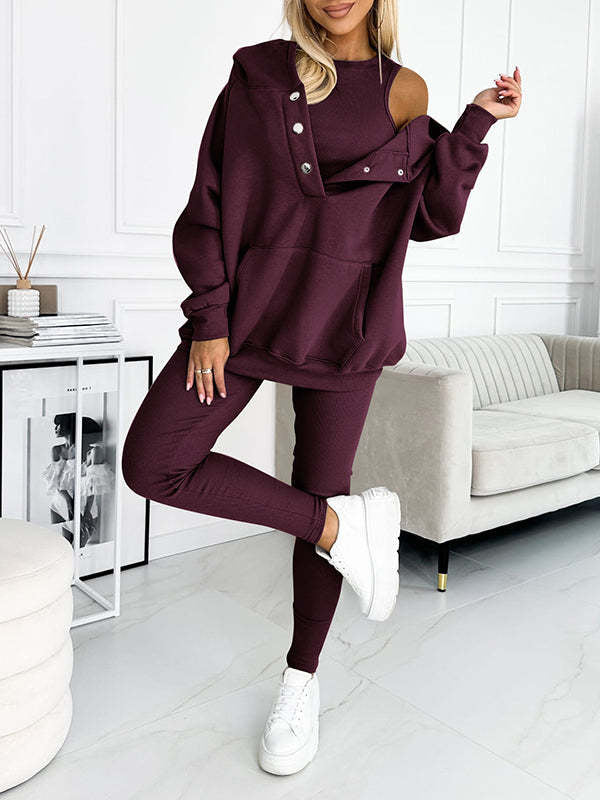 Women's 3-piece Sports Suit Hoodie Slim Pants