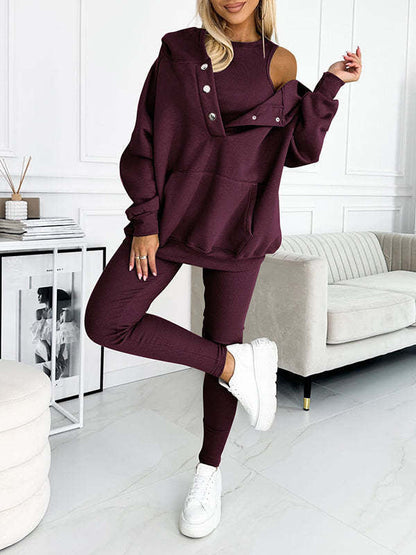 Women's 3-piece Sports Suit Hoodie Slim Pants