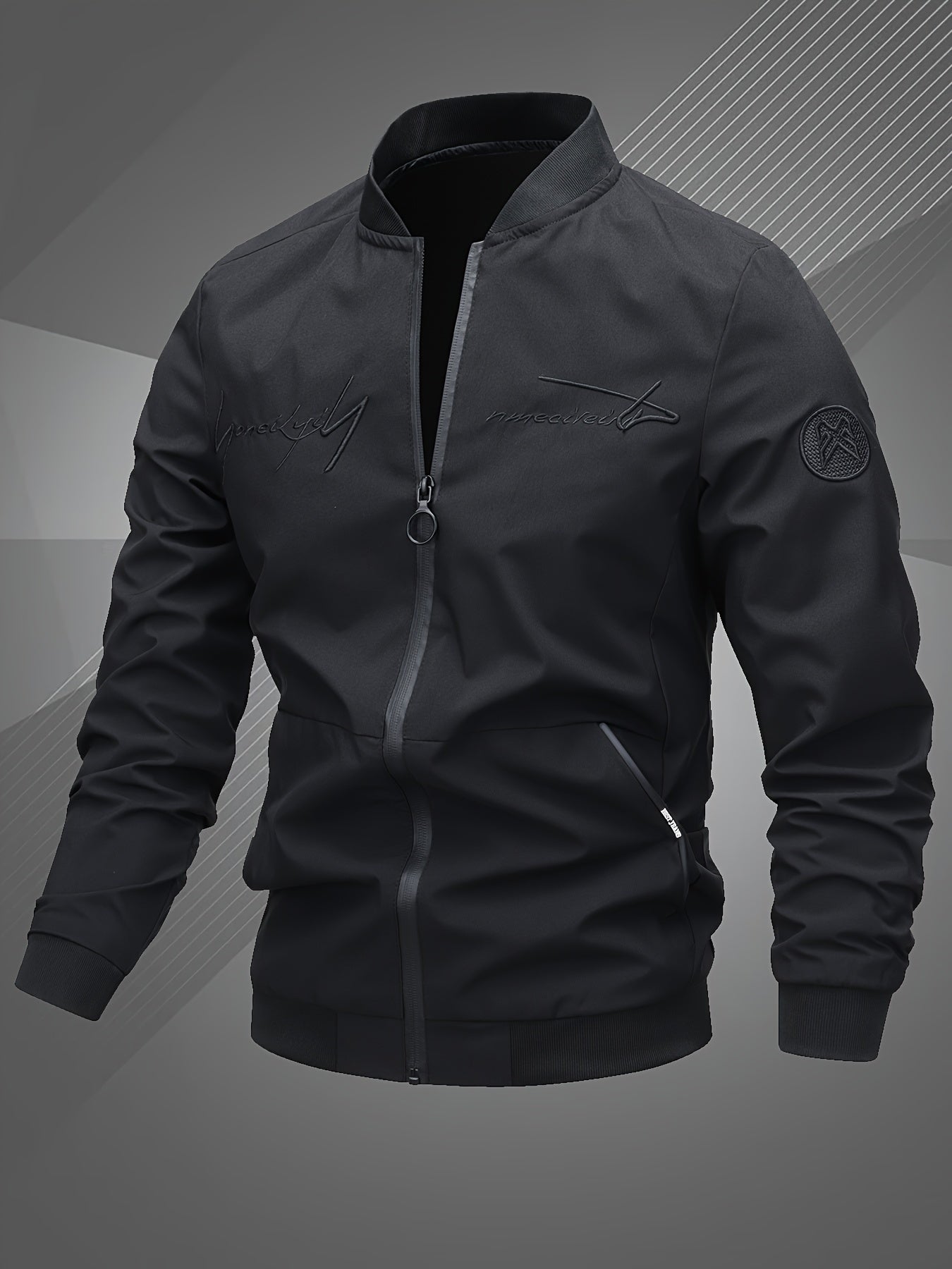 Stylish Men's Bomber Jacket with Monogram Embroidery