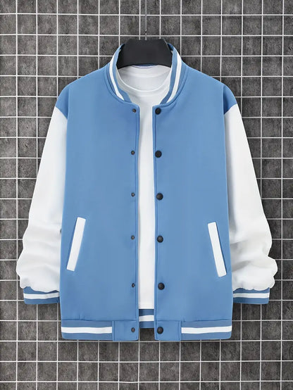 Herren Lederjacke Cool Farbblock Knöpfe - IdealeKleiden