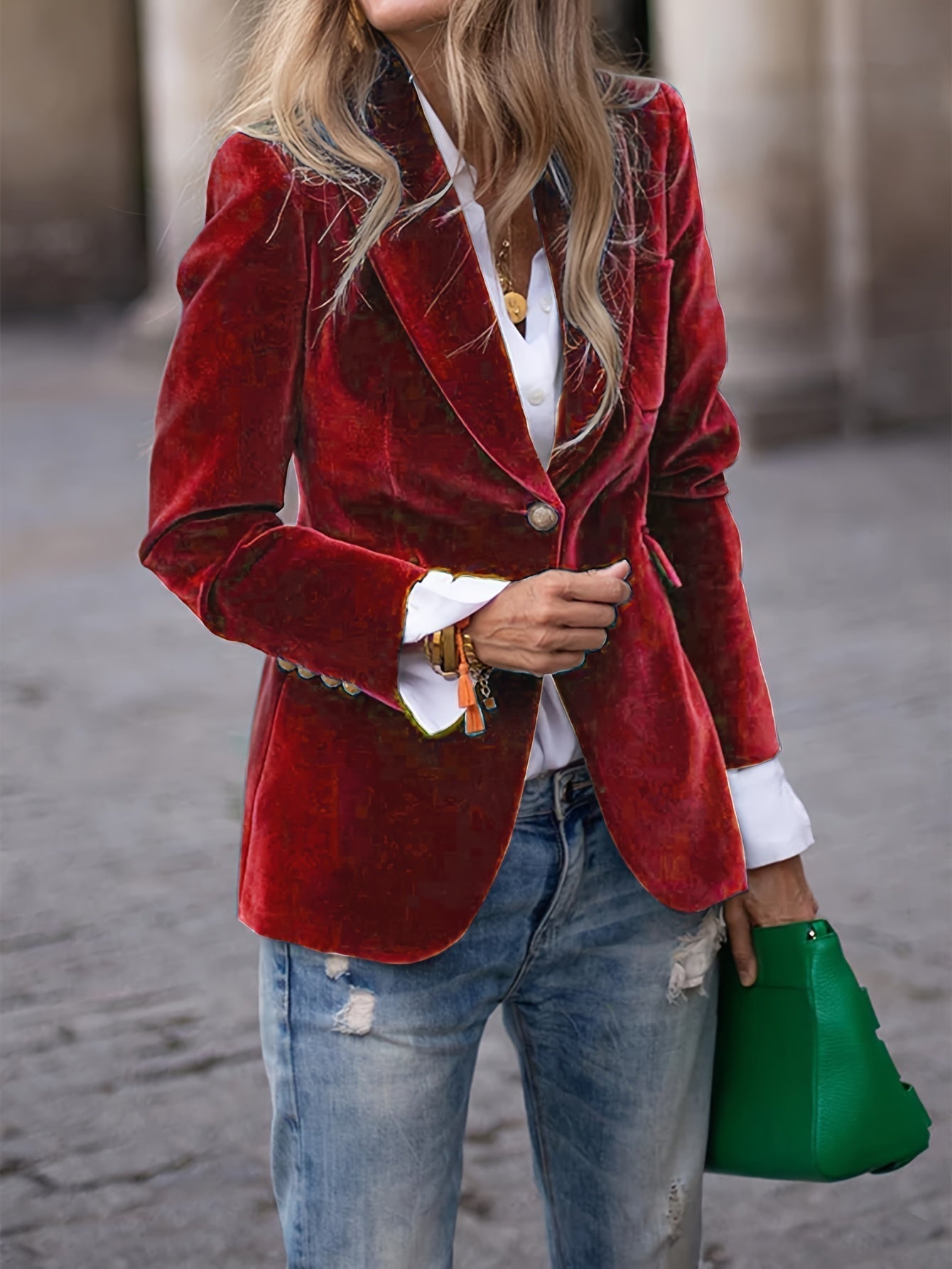 Eleganter Damen Blazer Samt Optik - IdealeKleiden