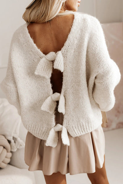 Women's Knitted Jumper Open Back Bow