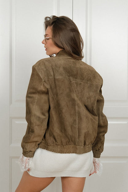Stylish Leather Jacket Vintage Look Stand-up Collar