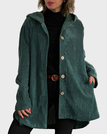 Practical winter jacket hood and buttons