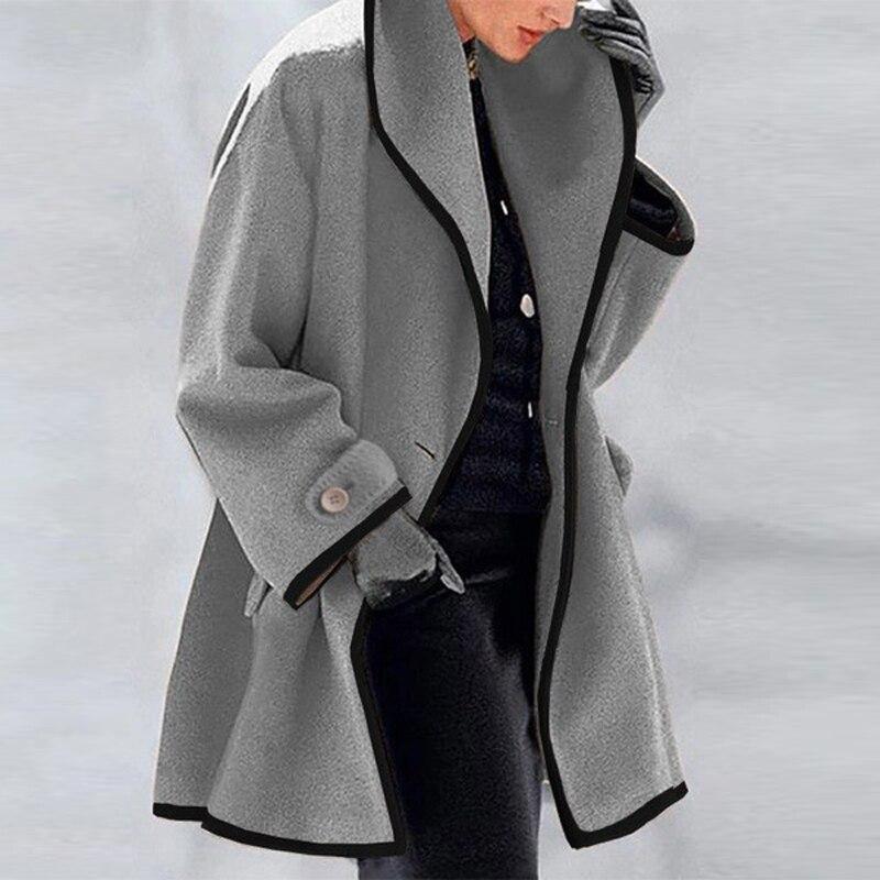 Oversized Wool Coat Long Style Draped Collar