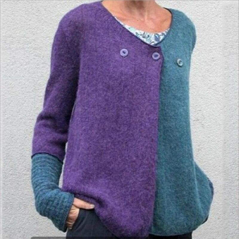 Comfortable Sweatshirt Relaxed Fit Colorful Button Placket