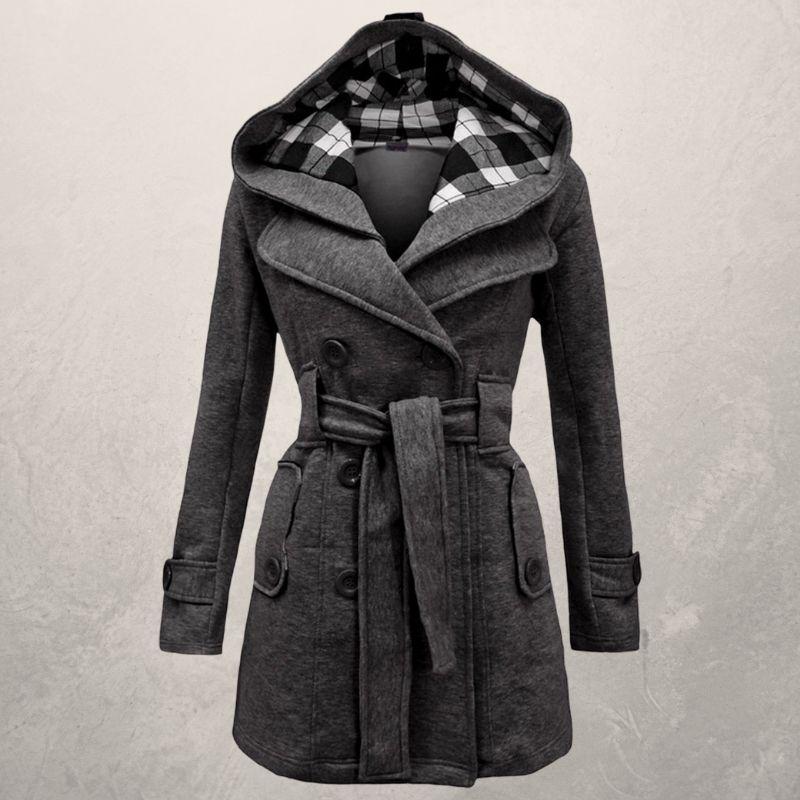 Classic Double-Breasted Trench Coat with Hood